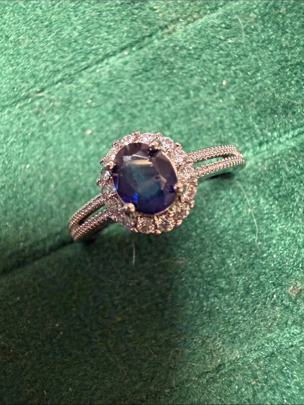 Sterling Silver Blue Sapphire Halo Ring size 7 adjustable